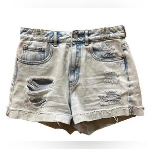 PacSun High Rise Ripped Destroyed Bleached Mom Jean Shorts